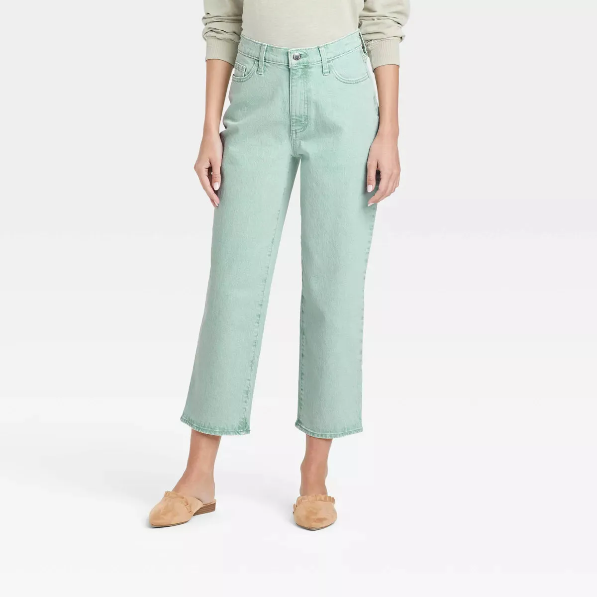 Women's High-Rise Straight Fit Cropped Jeans - Universal Thread, Mint Green, New, Size 10R