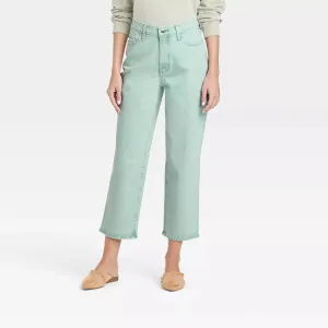 Women's High-Rise Straight Fit Cropped Jeans - Universal Thread, Mint Green, New, Size 10R