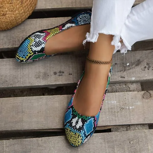 Women's Round-Toe Snake Print Loafers with Soft Sole 16453645C